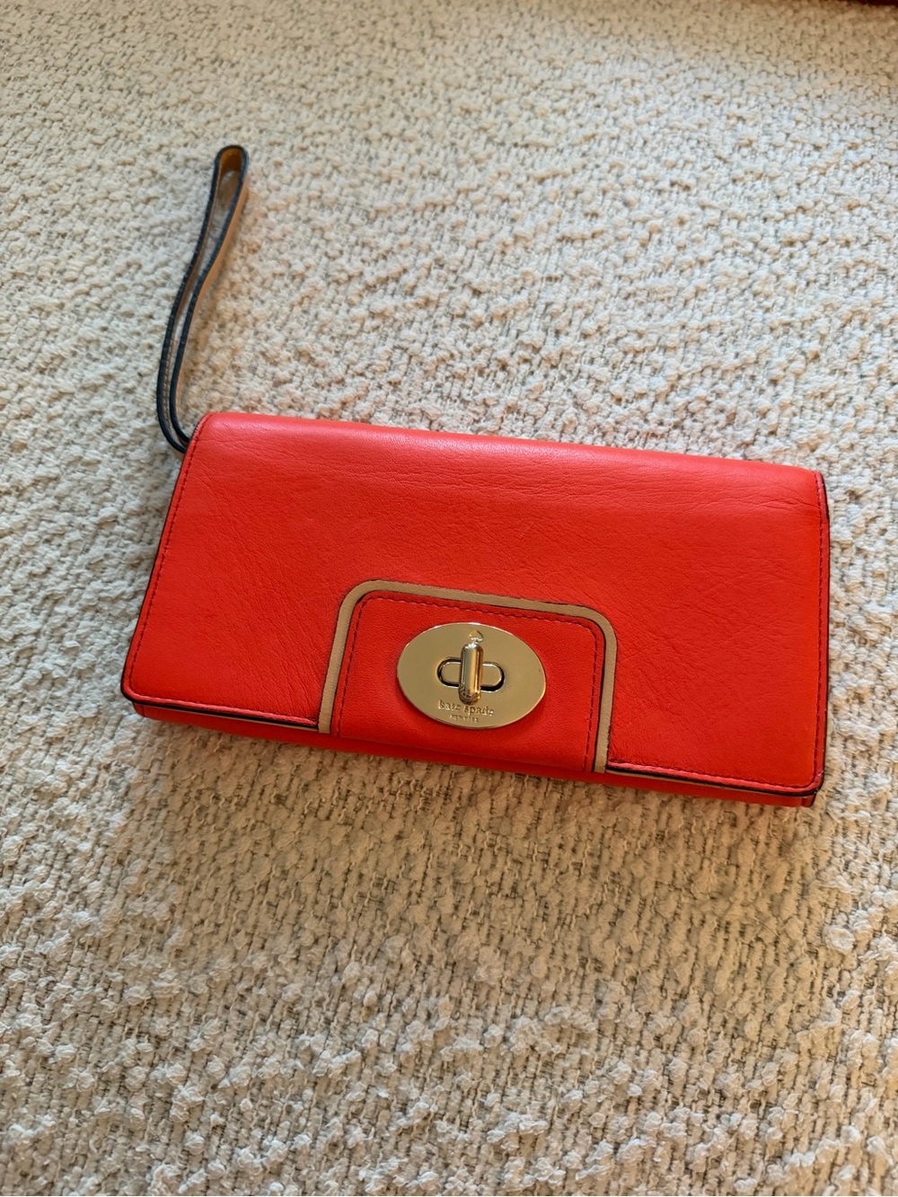 kate spade Coral Red Leather Turnlock Wristlet